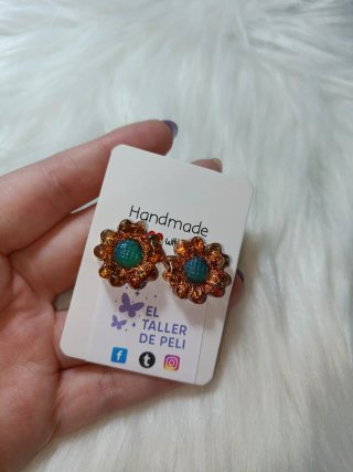 Pendientes flor naranja y verde