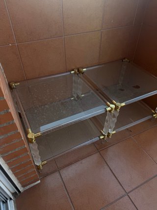 Mesa de salón y auxiliar cristal de diseño.