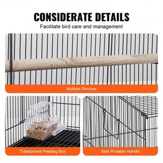 Jaula para Aves de 30 Pulgadas, Jaulas de Metal Grandes para Periquitos, Cacatúas, Pequeños Loros, Jilgueros, Canarios, Jaula para Mascotas con Soporte Rodante y Bandeja