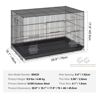Jaula para Aves de 30 Pulgadas, Jaulas de Metal Grandes para Periquitos, Cacatúas, Pequeños Loros, Jilgueros, Canarios, Jaula para Mascotas con Soporte Rodante y Bandeja
