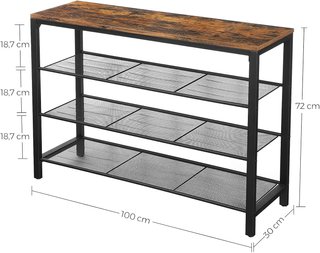 Organizador de Zapatos, 100 X 30 X 72 Cm, para Entrada, Sala de Estar, Dormitorio, Estructura Simple, Estilo Industrial, Marrón Rústico y Negro LBS14BX