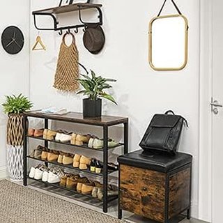 Organizador de Zapatos, 100 X 30 X 72 Cm, para Entrada, Sala de Estar, Dormitorio, Estructura Simple, Estilo Industrial, Marrón Rústico y Negro LBS14BX