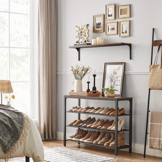 Organizador de Zapatos, 100 X 30 X 72 Cm, para Entrada, Sala de Estar, Dormitorio, Estructura Simple, Estilo Industrial, Marrón Rústico y Negro LBS14BX
