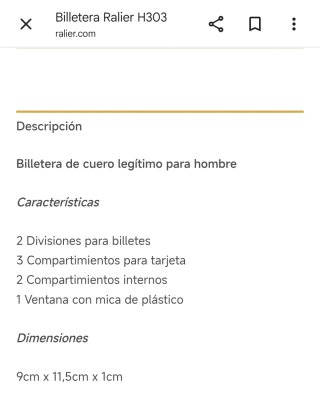 Billetera Rallier Cuero Genuino Negra