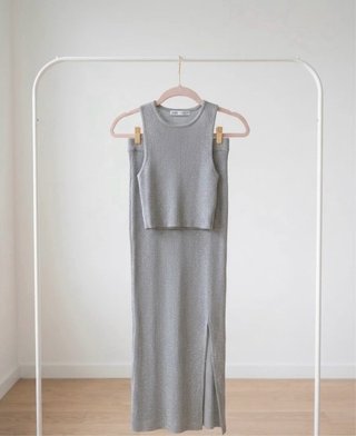 Conjunto Zara Top y Falda Larga Gris