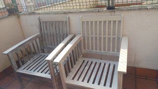 Conjunto Muebles Terraza Madera y Tela