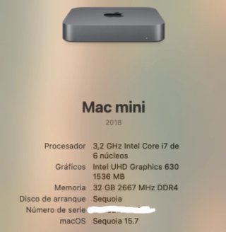 Mac mini 2018 i7 32GB RAM 1TB SSD de Segunda mano por 375 EUR en