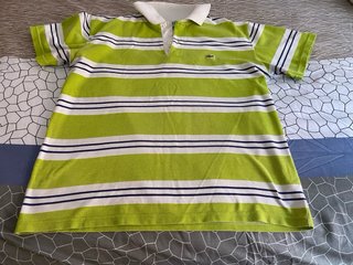 Polo Lacoste Talla M Rayas Verde Blanco