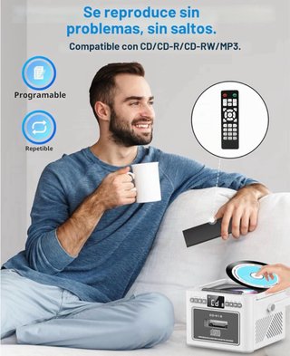Reproductor CD/Casete Bluetooth Recargable Blanco