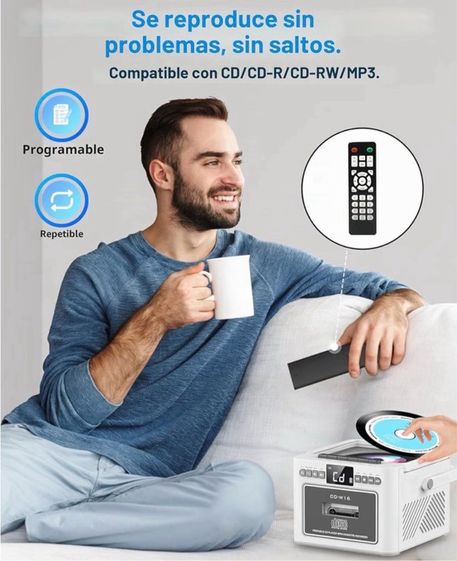 Reproductor CD/Casete Bluetooth Recargable Blanco