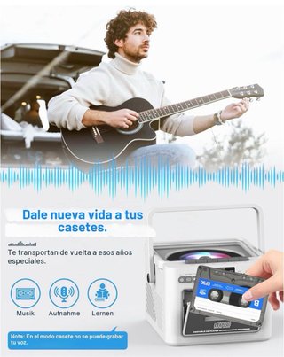 Reproductor CD/Casete Bluetooth Recargable Blanco