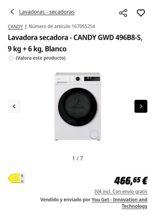 Lavadora Secadora Candy GWD 496B8-S