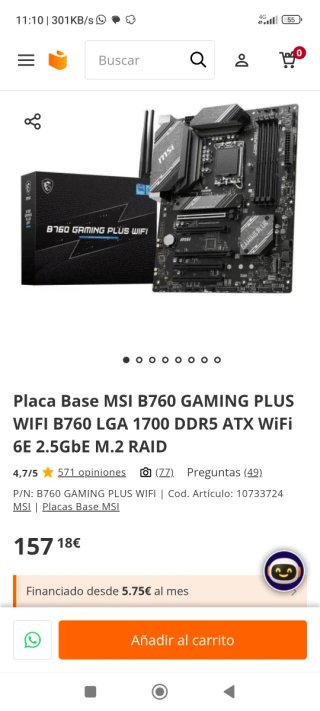 PLACA BASE MSI B760 GAMING PLUS WIFI DDR5.