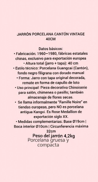 Jarrón Chino Porcelana Cantón Vintage