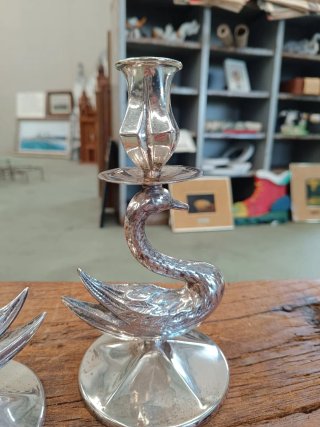 Pareja candelabros cisne Swan art deco