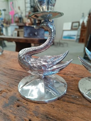 Pareja candelabros cisne Swan art deco