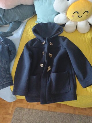Abrigo de paño azul con capucha talla 8
