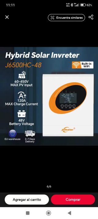 Inversor Solar Híbrido JSDsolar 6.5KW, 9000w panel