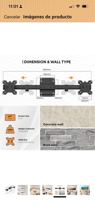 Soporte Pared 2 Monitores Brazo Adaptador