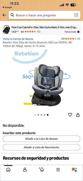 Silla Coche Reecle I-Size Giratoria 360 ISOFIX
