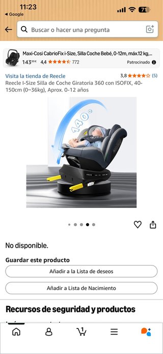 Silla Coche Reecle I-Size Giratoria 360 ISOFIX