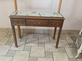 Mesa recibidor madera y cristal
