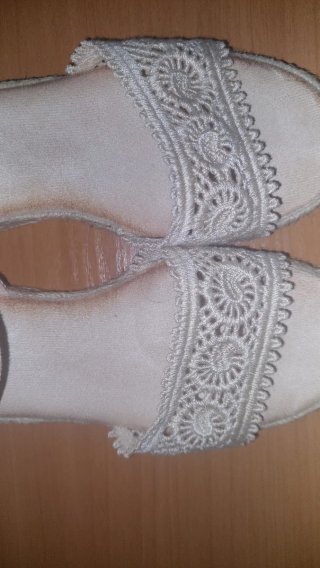 Sandalias cuña esparto encaje beige Talla 38