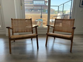 2 Sillones Bajos Madera Teca y Mimbre