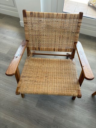 2 Sillones Bajos Madera Teca y Mimbre