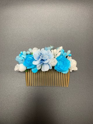 Tocado/Peineta Huertana Flores Azul y Blanco