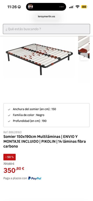 Cama Queen 150x190: Tarima + Colchón