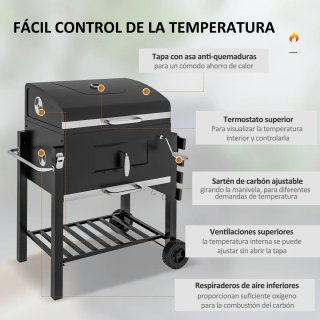 Barbacoa Carbón con Ruedas y Tapa