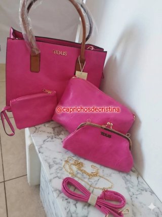Bolso  4 piezas rosa y beige. SOLO ENVIO