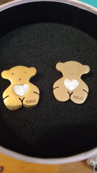 Pendientes Oso  Corazón Blanco y dorado