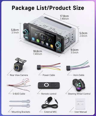 Radio Coche 1 DIN CarPlay Android Auto + Cámara