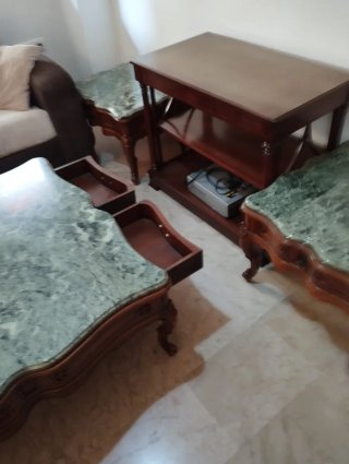 Mesa centro y 2 auxiliares mármol