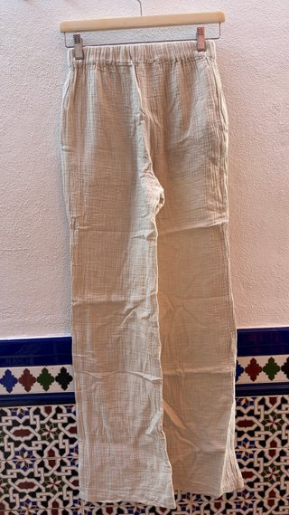 Pantalón ancho algodón beige