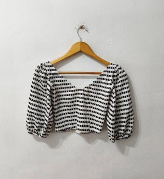 Top manga larga blanco y negro Zara mujer Talla S