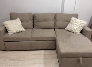 Sofá Cama Chaise Longue Beige