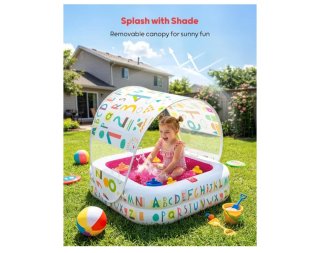 Piscina infantil hinchable con toldo.