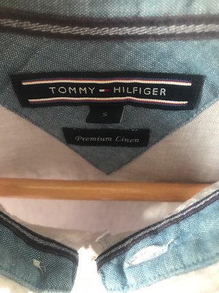 Tommy Hilfiger Camisa Lino Hombre S Gris