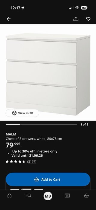 Cómoda Malm Ikea Blanca 80x78x48