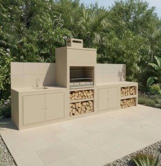Barbacoa Cocina Exterior Beige Piedra y Madera
