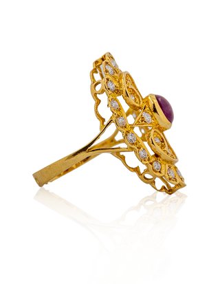 Anillo circonitas piedra roja oro 18k - ref.15728