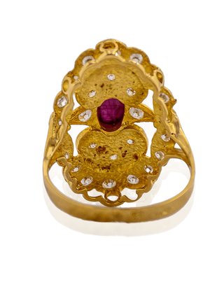 Anillo circonitas piedra roja oro 18k - ref.15728