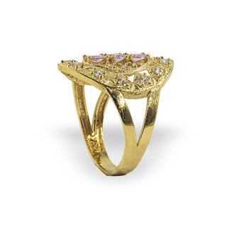 Anillo piedra rosa circonitas oro 18k - ref.14527