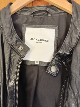 Cazadora Piel Negra Jack & Jones Talla XL