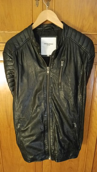 Cazadora Piel Negra Jack & Jones Talla XL