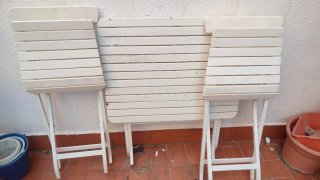 Mesa y 2 Sillas Plegables Madera Blanca