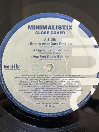 Minimalistix Close Cover Vinile Techno Trance